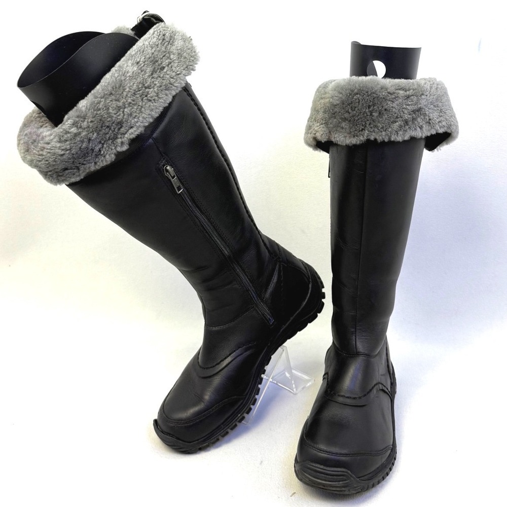 UGG Everly Black Leather Waterproof Winter Boots Vibram Sole 1012519 Womens 7